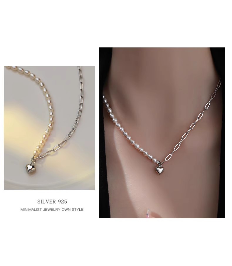  S925 Sterling Silver Pendant necklace with Freshwater Pearl Casual Style