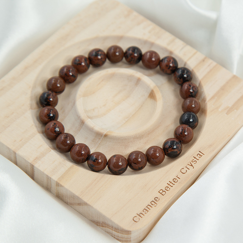 Mahogany Obsidian Bracelet for Women Natural Gemstone Round Stone Crystal Beads for Beaded Elastic Bracelet