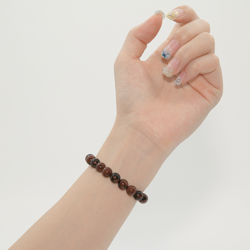 Mahogany Obsidian Bracelet for Women Natural Gemstone Round Stone Crystal Beads for Beaded Elastic Bracelet