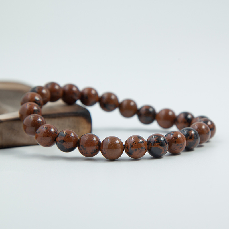Mahogany Obsidian Bracelet for Women Natural Gemstone Round Stone Crystal Beads for Beaded Elastic Bracelet