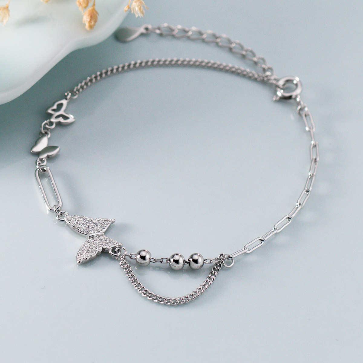 Fashion S925 Sterling Silver Bracelet with Cubic Zirconia Butterfly Style for Women