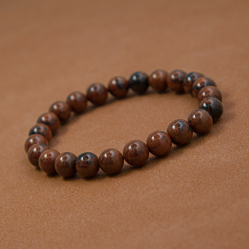 Mahogany Obsidian Bracelet for Women Natural Gemstone Round Stone Crystal Beads for Beaded Elastic Bracelet