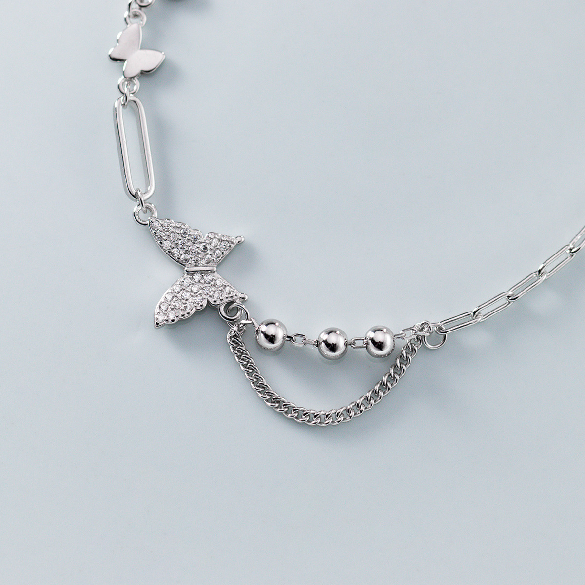 Fashion S925 Sterling Silver Bracelet with Cubic Zirconia Butterfly Style for Women