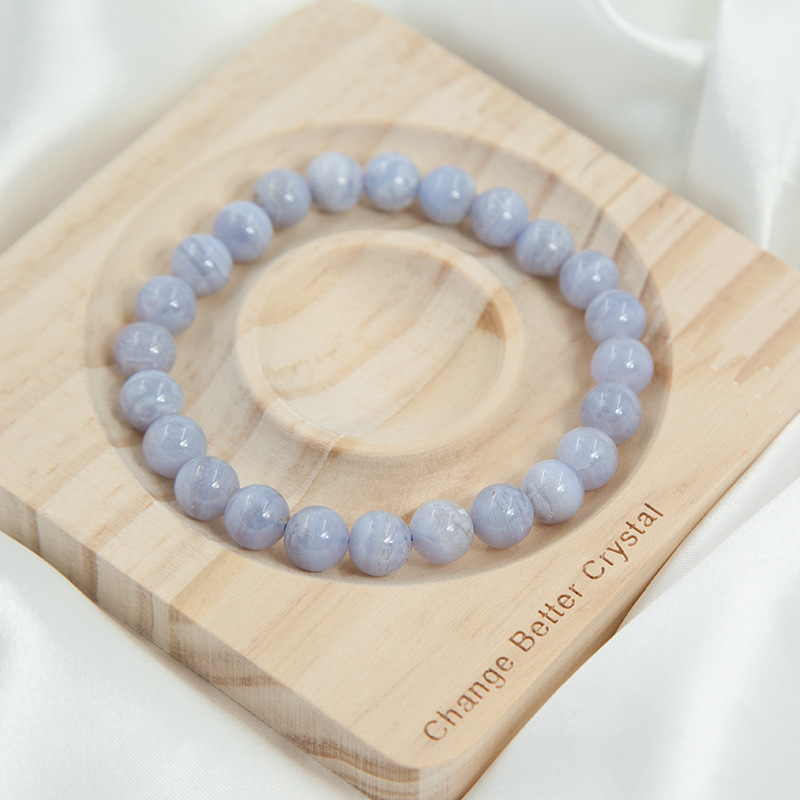 Chalcedony Blue Lace Agate for Women Natural Gemstone Round Stone Crystal Beads for Beaded Elastic Bracelet