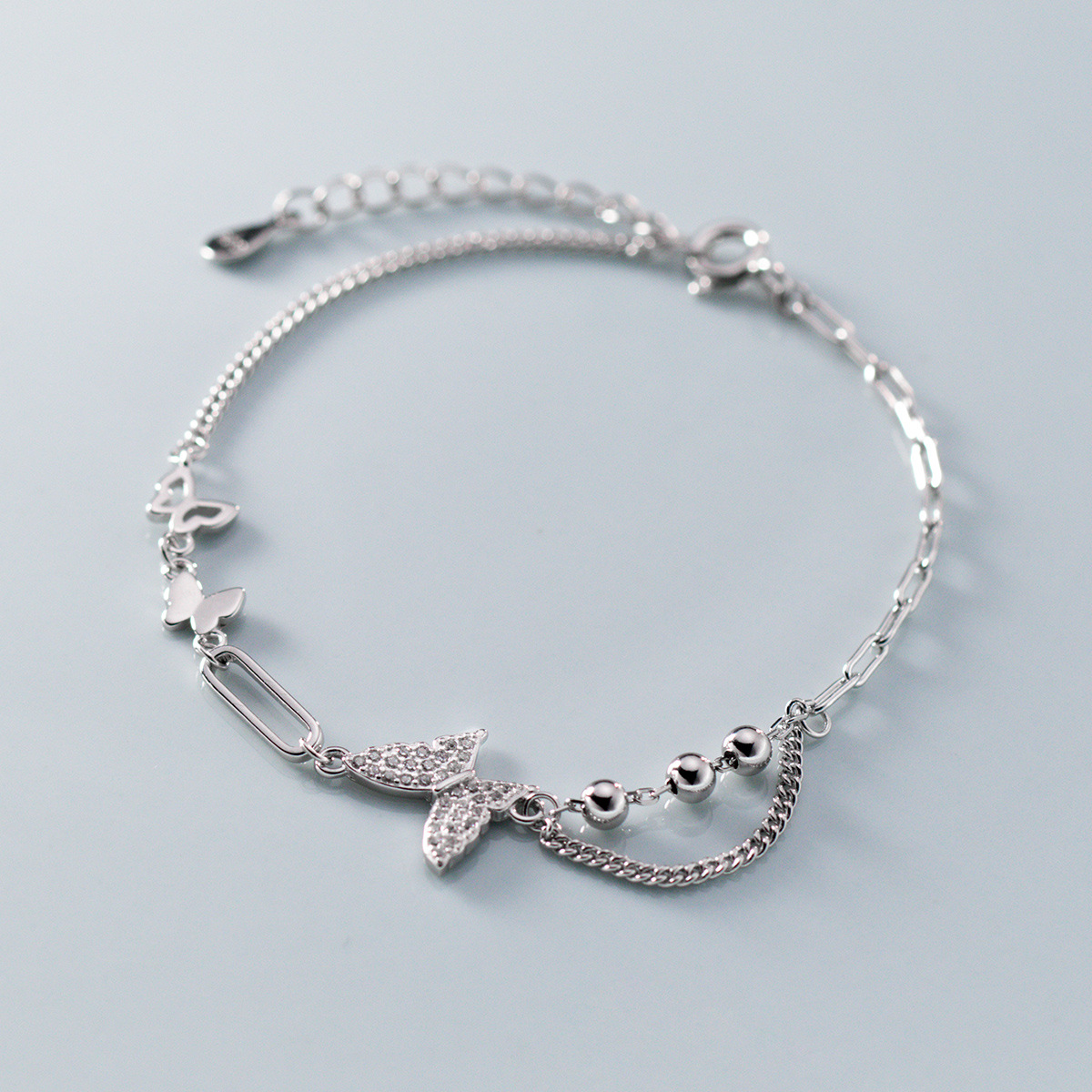 Fashion S925 Sterling Silver Bracelet with Cubic Zirconia Butterfly Style for Women