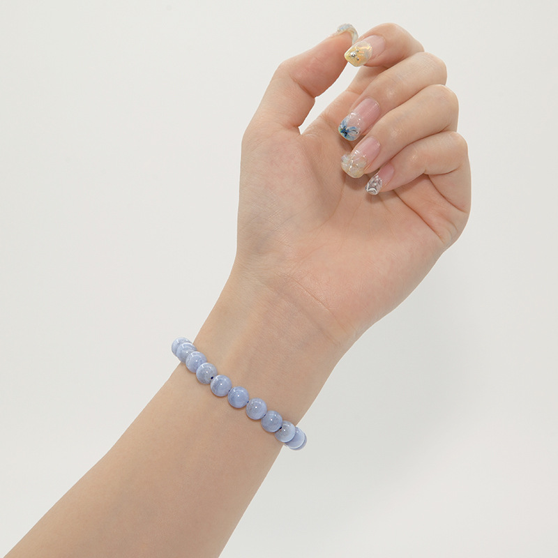 Chalcedony Blue Lace Agate for Women Natural Gemstone Round Stone Crystal Beads for Beaded Elastic Bracelet