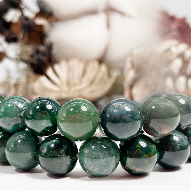 Natural Moss Agate Round Loose Semi Gemstone Beads for Jewelry Making