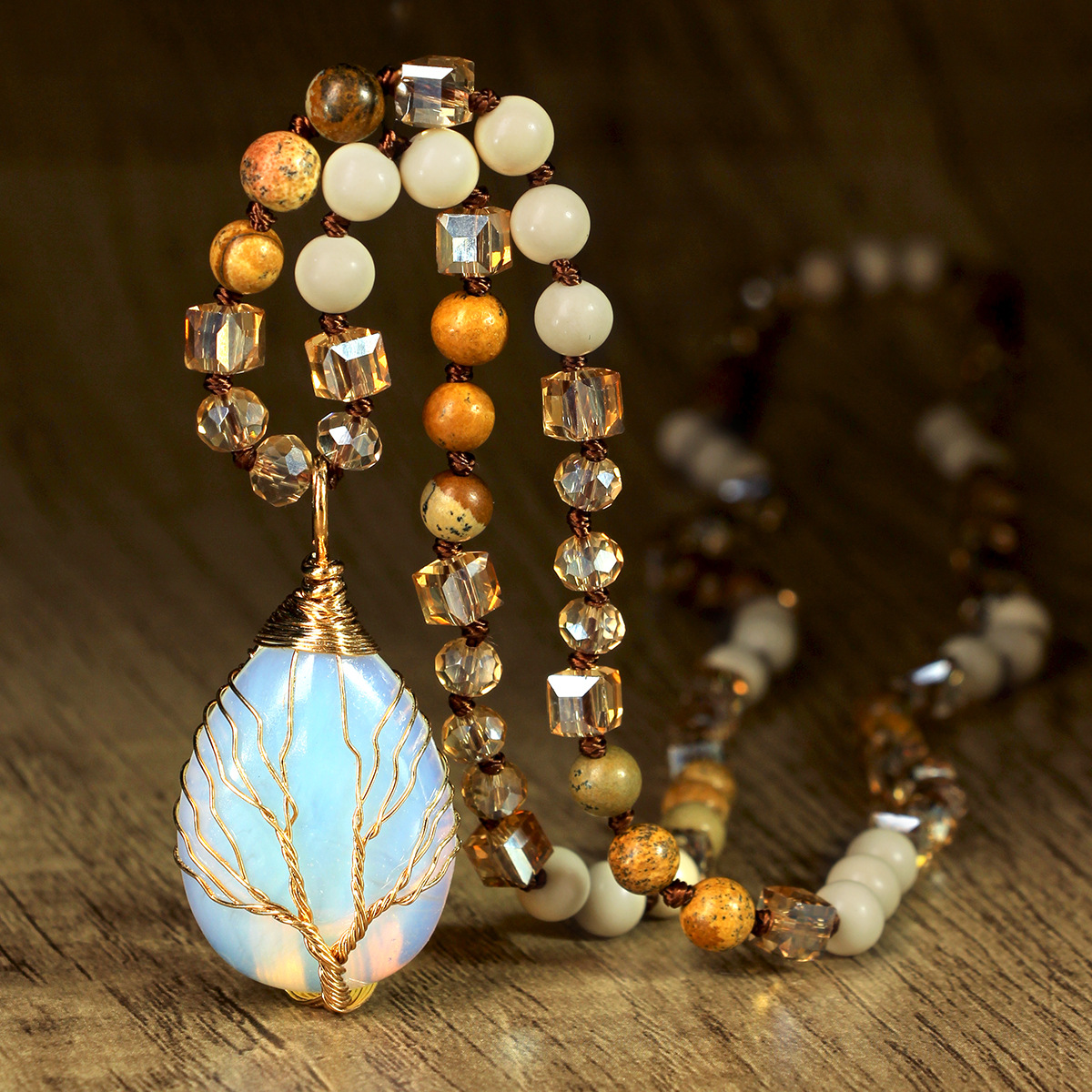 Healing Crystal Necklace for Women Natural Stone Beaded Stretch Necklace Handmade Gemstone Reiki Spiritual Jewelry Gifts