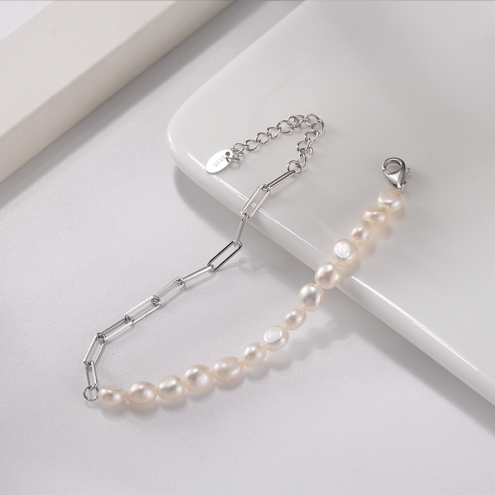S925 Sterling Silver Bracelet with Freshwater Pearl for Woment