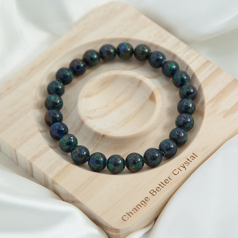 Azurite for Women Natural Gemstone Round Stone Crystal Beads for Beaded Elastic Bracelet