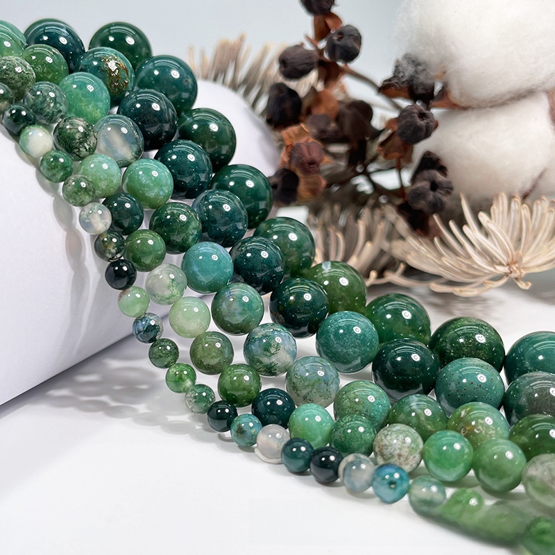 Natural Moss Agate Round Loose Semi Gemstone Beads for Jewelry Making