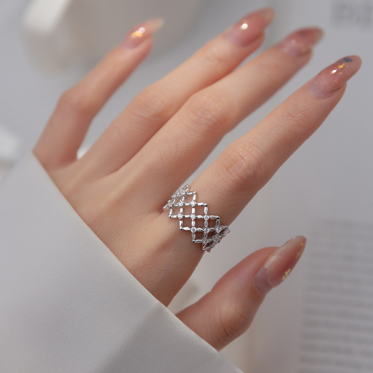Fashion Rings S925 Sterling Silver Rings with CZ Lattice Design for Women