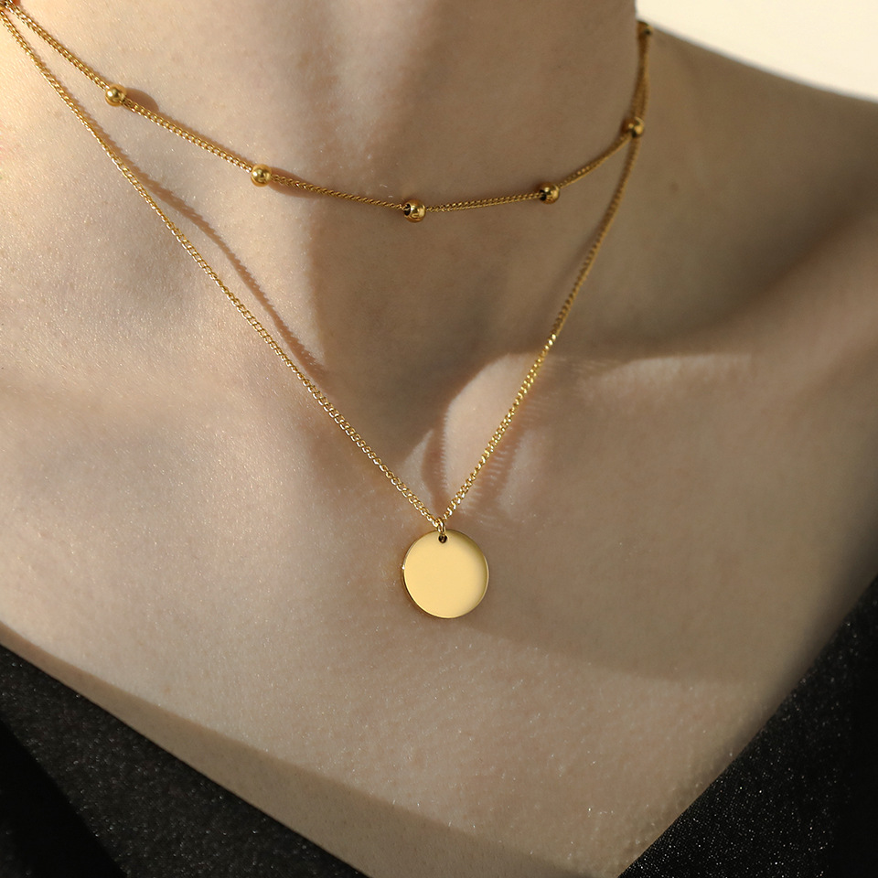 S925 Sterling Silver Pendant Necklace with Cubic Zircon Double Layered Style