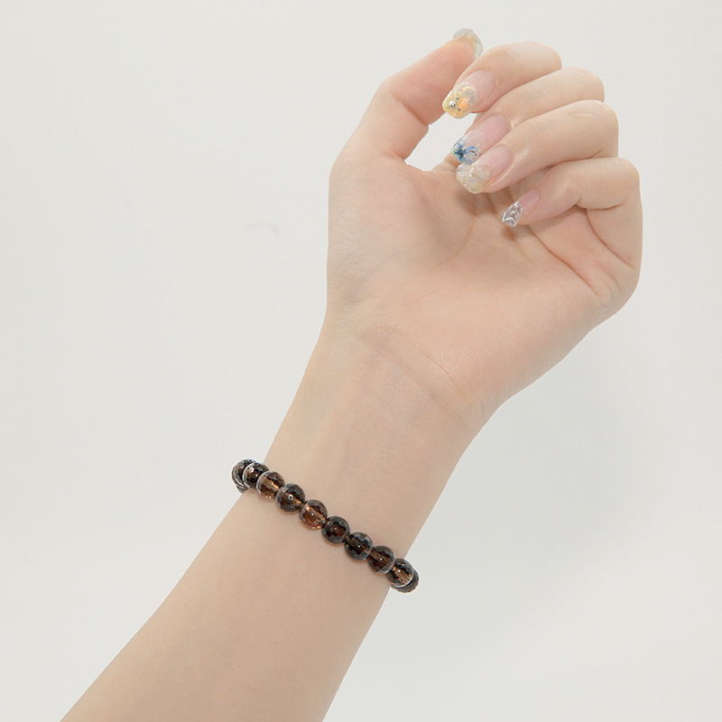 Smoky quartz Bracelet for Women Natural Gemstone Round Stone Crystal Beads for Beaded Elastic Bracelet