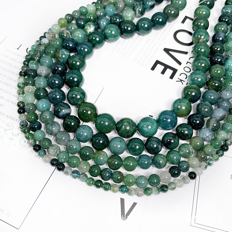 Natural Moss Agate Round Loose Semi Gemstone Beads for Jewelry Making