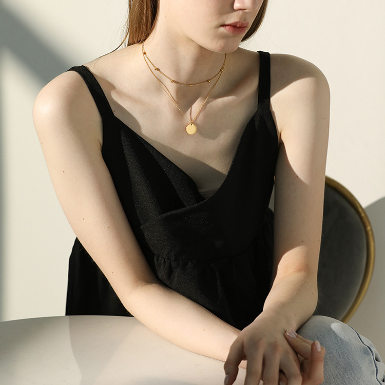 S925 Sterling Silver Pendant Necklace with Cubic Zircon Double Layered Style