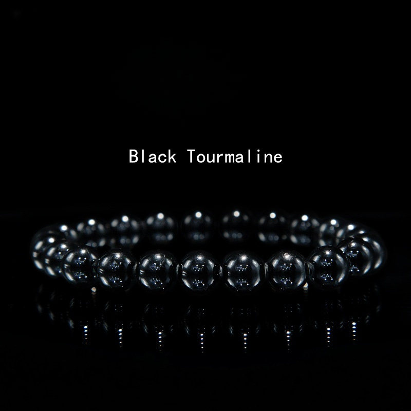 Black Tourmaline Bracelet for Women Natural Gemstone Round Stone Crystal Beads for Beaded Elastic Bracelet