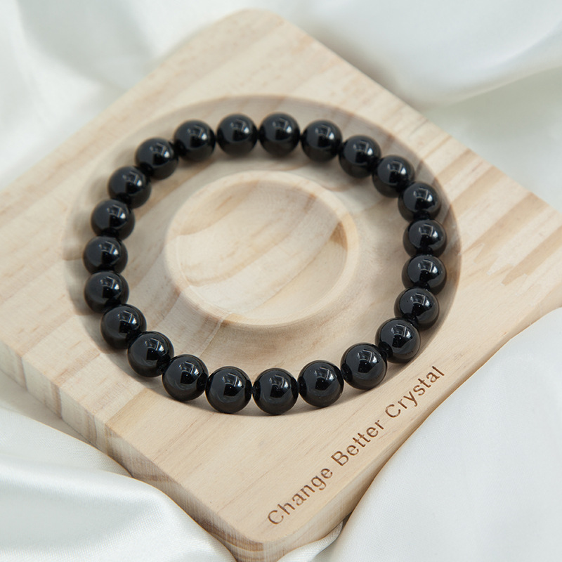 Black Tourmaline Bracelet for Women Natural Gemstone Round Stone Crystal Beads for Beaded Elastic Bracelet