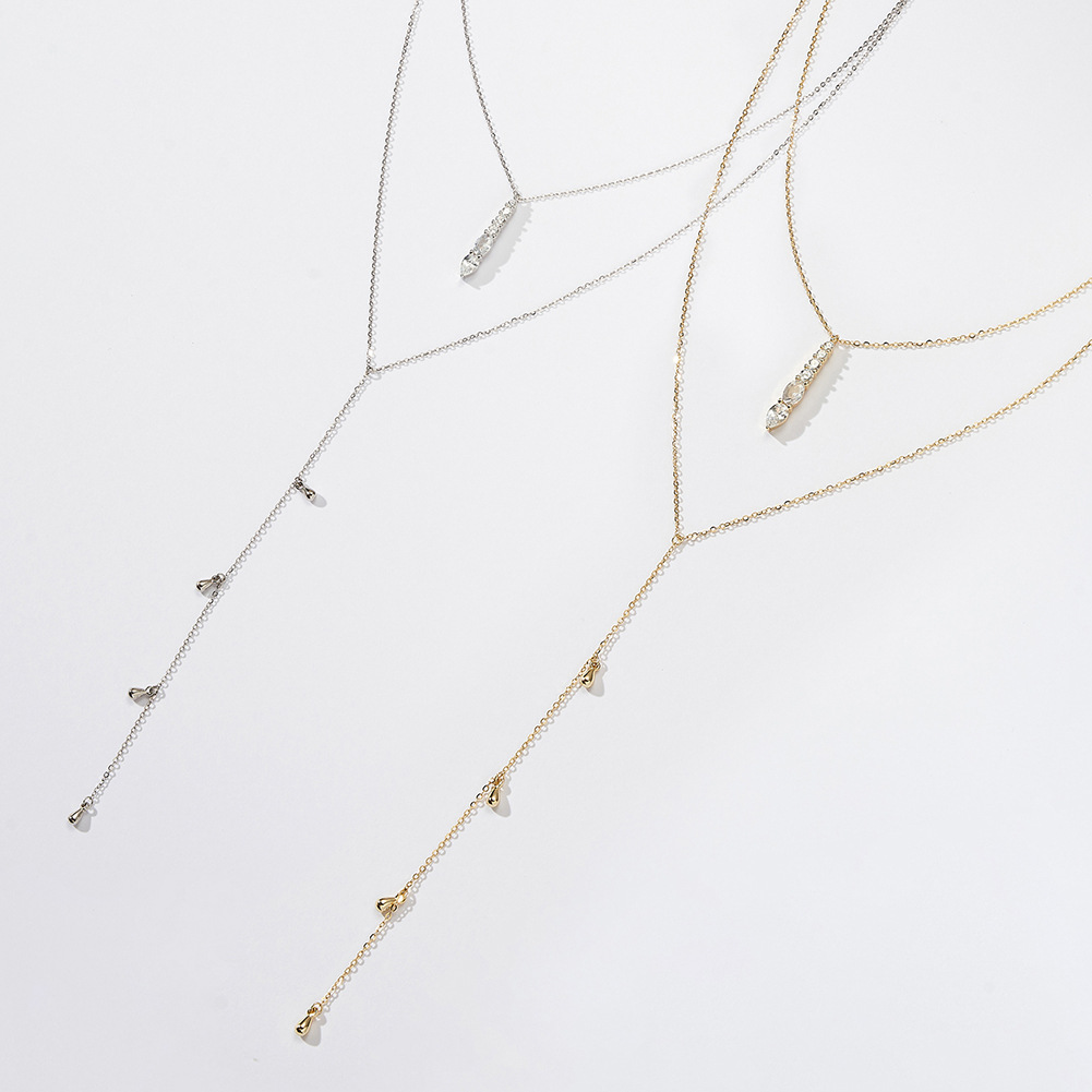 S925 Sterling Silver Pendant Necklace with Cubic Zirconia Minimalist Multi-layered Necklace