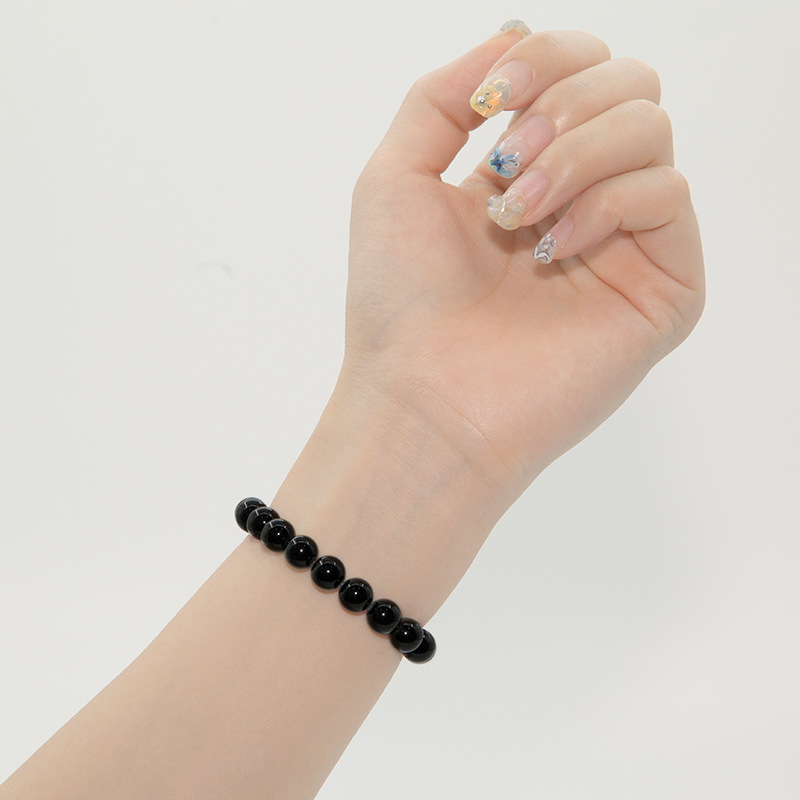 Black Tourmaline Bracelet for Women Natural Gemstone Round Stone Crystal Beads for Beaded Elastic Bracelet