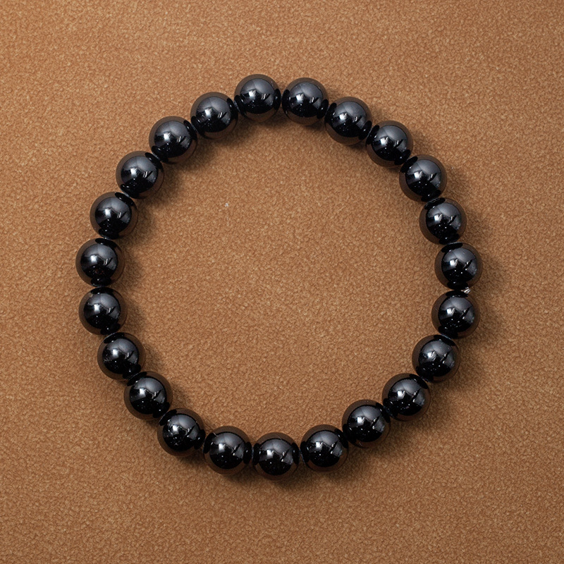 Black Tourmaline Bracelet for Women Natural Gemstone Round Stone Crystal Beads for Beaded Elastic Bracelet