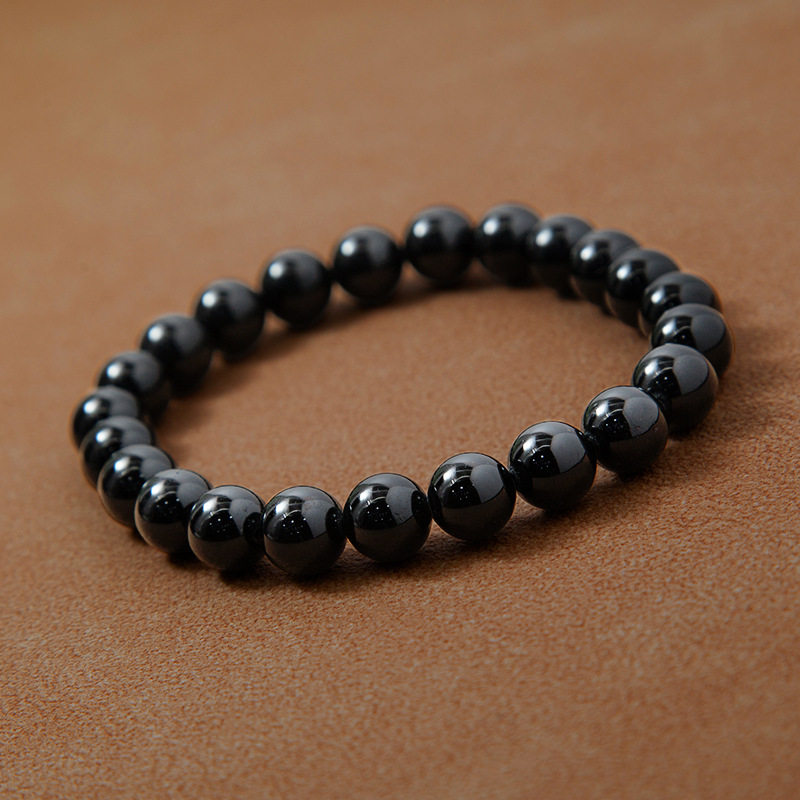 Black Tourmaline Bracelet for Women Natural Gemstone Round Stone Crystal Beads for Beaded Elastic Bracelet