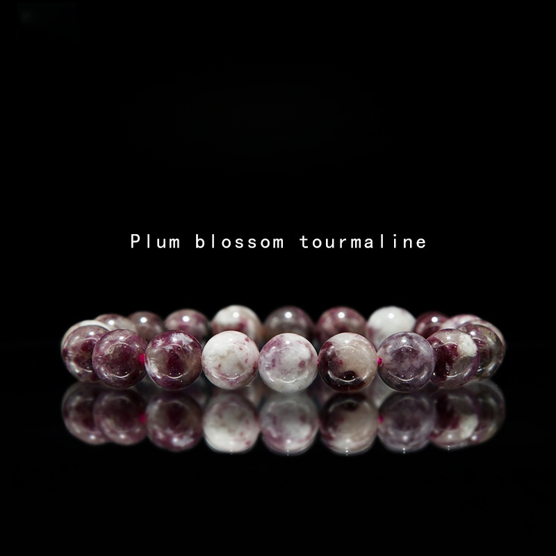 Plum Blossom Tourmaline Bracelet for Women Natural Gemstone Round Stone Crystal Beads for Beaded Elastic Bracelet