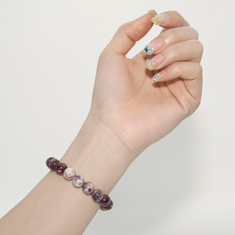 Plum Blossom Tourmaline Bracelet for Women Natural Gemstone Round Stone Crystal Beads for Beaded Elastic Bracelet