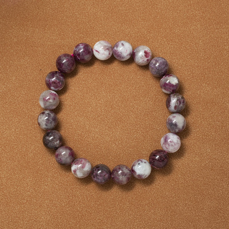 Plum Blossom Tourmaline Bracelet for Women Natural Gemstone Round Stone Crystal Beads for Beaded Elastic Bracelet
