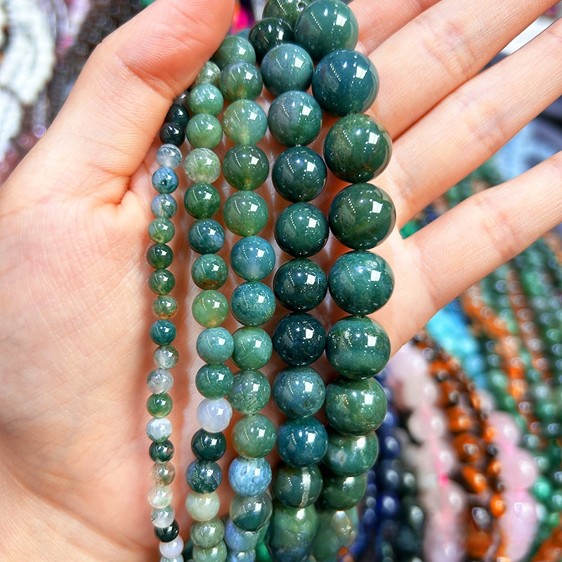 Natural Moss Agate Round Loose Semi Gemstone Beads for Jewelry Making