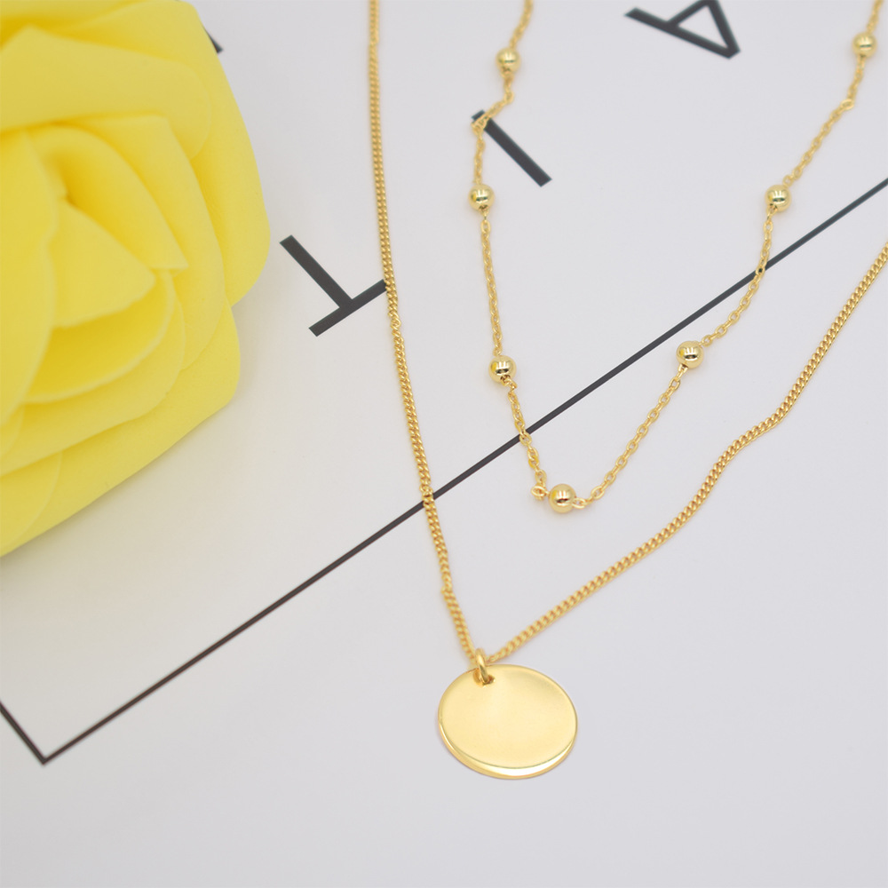 S925 Sterling Silver Pendant Necklace with Cubic Zircon Double Layered Style