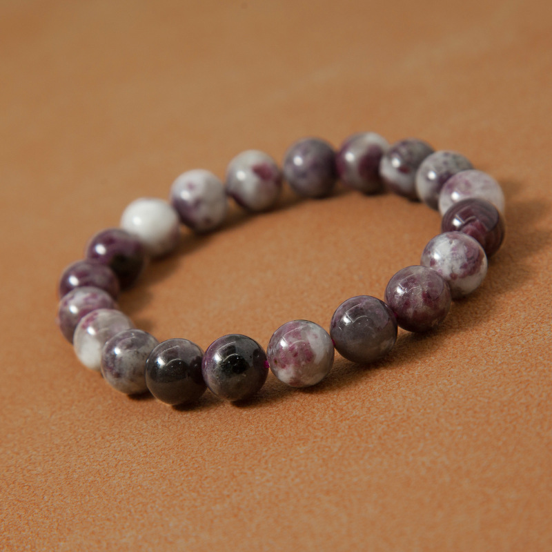 Plum Blossom Tourmaline Bracelet for Women Natural Gemstone Round Stone Crystal Beads for Beaded Elastic Bracelet