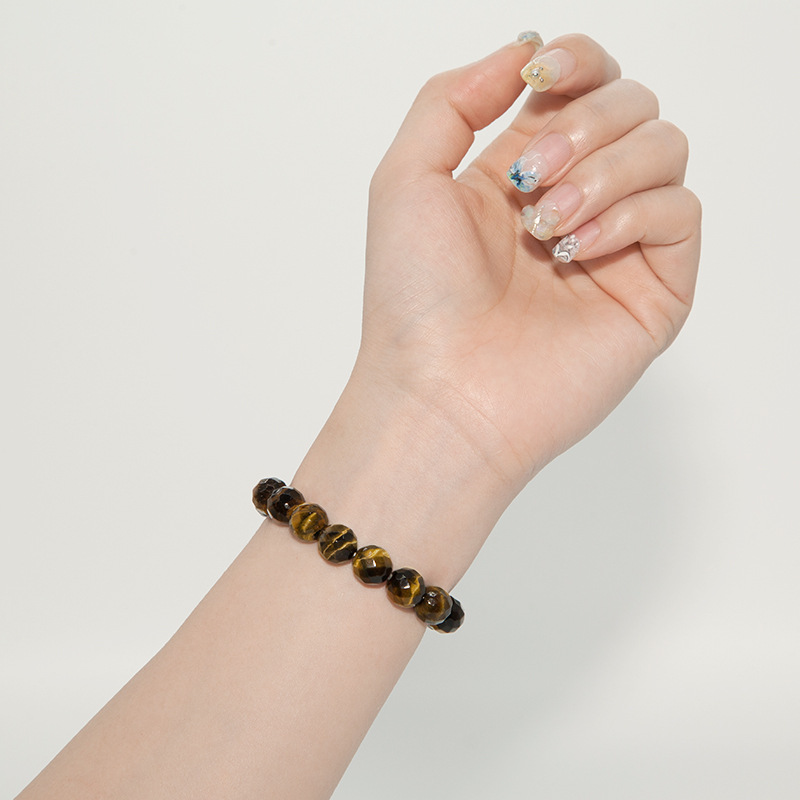 Tiger eye Bracelet for Women Natural Gemstone Round Stone Crystal Beads for Beaded Elastic Bracelet