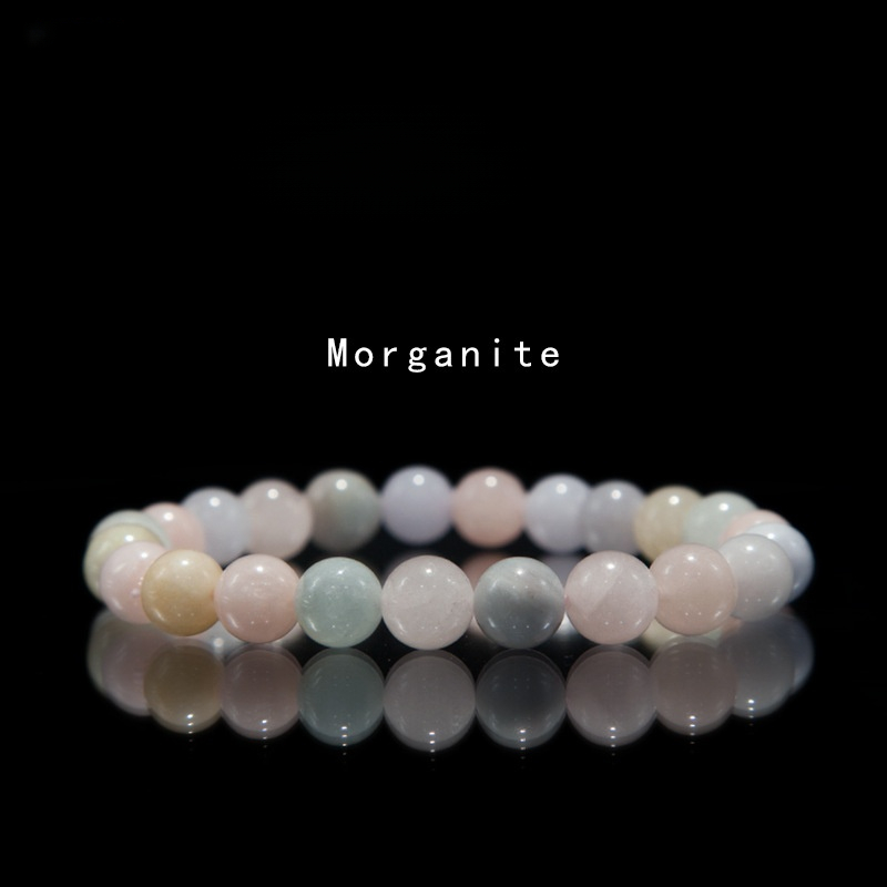 Morganite Bracelet for Women Natural Gemstone Round Stone Crystal Beads for Beaded Elastic Bracelet