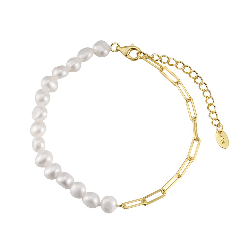 S925 Sterling Silver Bracelet with Freshwater Pearl for Woment