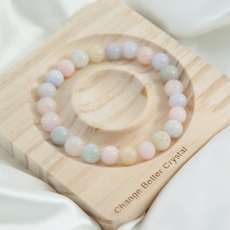 Morganite Bracelet for Women Natural Gemstone Round Stone Crystal Beads for Beaded Elastic Bracelet