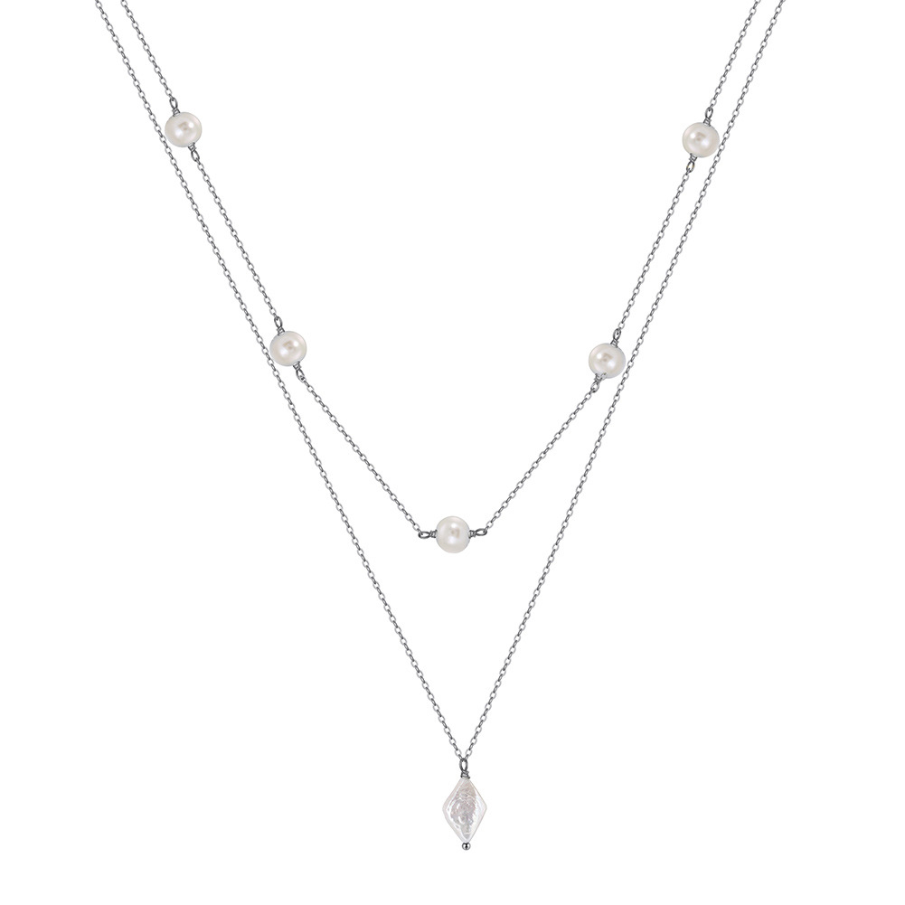 925 Sterling Silver Pendant Necklace with Freshwater Pearl Minimalist Multi-layered Necklace