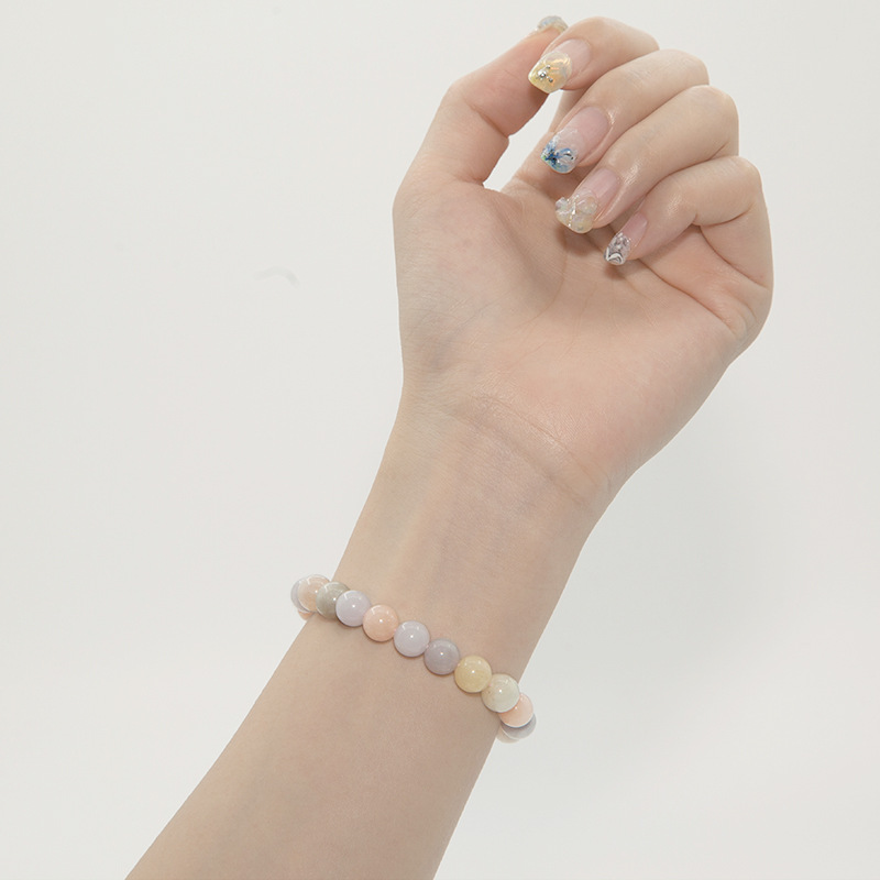 Morganite Bracelet for Women Natural Gemstone Round Stone Crystal Beads for Beaded Elastic Bracelet