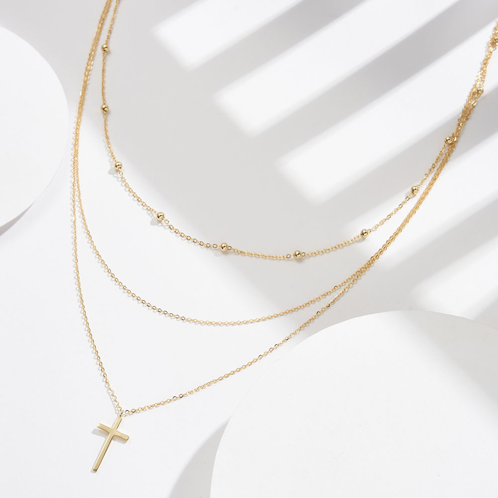 S925 Sterling Silver Pendant Necklace with Cubic Zirconia Minimalist Multi-layered Cross Necklace