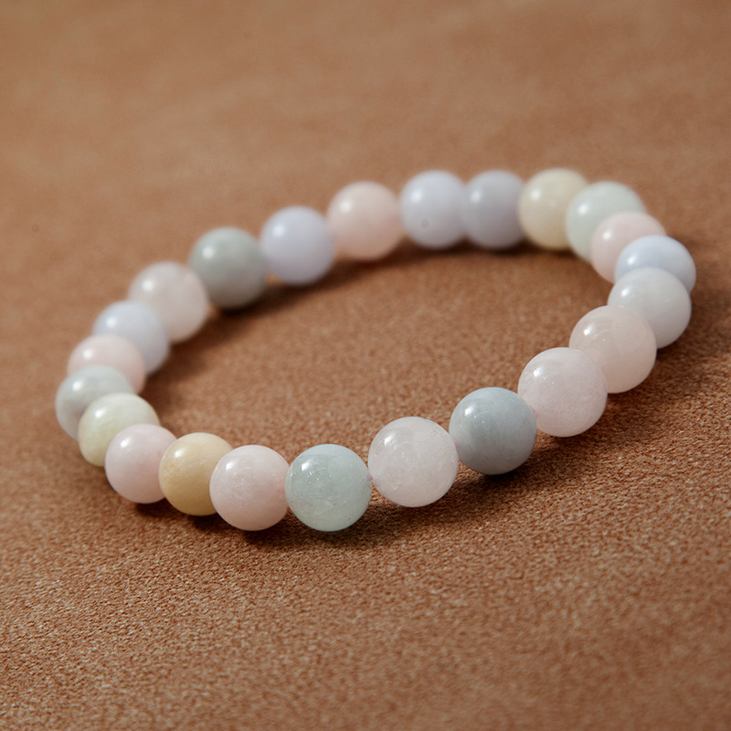 Morganite Bracelet for Women Natural Gemstone Round Stone Crystal Beads for Beaded Elastic Bracelet