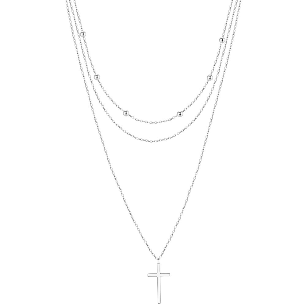 S925 Sterling Silver Pendant Necklace with Cubic Zirconia Minimalist Multi-layered Cross Necklace