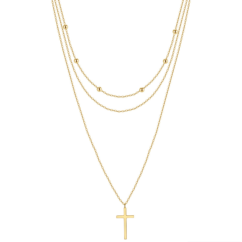 S925 Sterling Silver Pendant Necklace with Cubic Zirconia Minimalist Multi-layered Cross Necklace