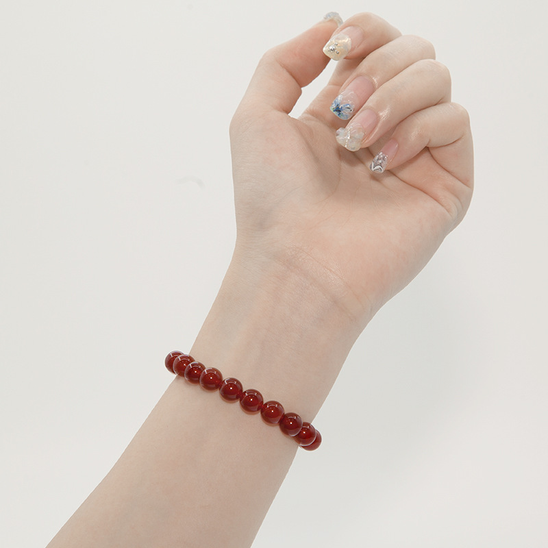 Red Agate Bracelet for Women Natural Gemstone Round Stone Crystal Beads for Beaded Elastic Bracelet