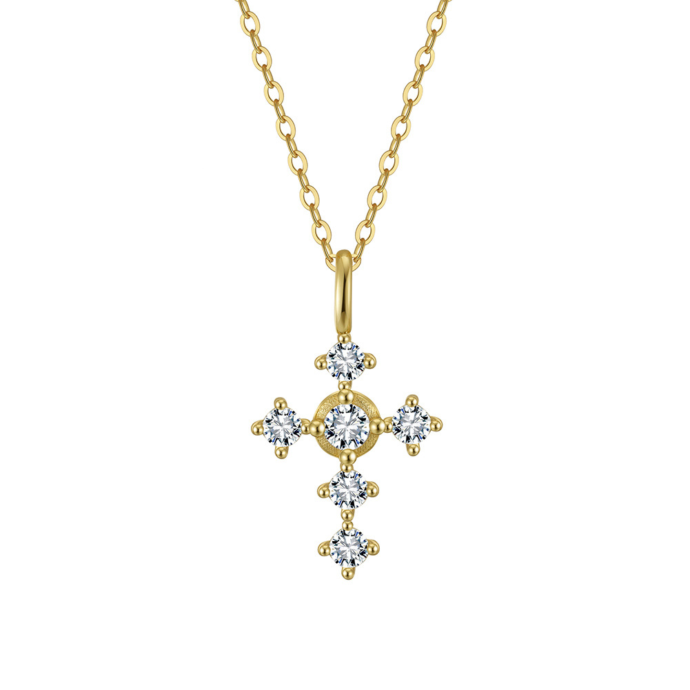 S925 Sterling Silver Cross Pendant Necklace with Cubic Zirconia for Women