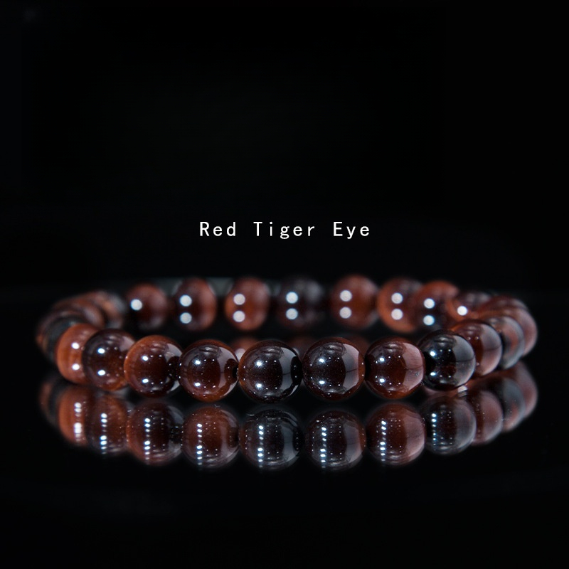 Red Tiger Eye Bracelet for Women Natural Gemstone Round Stone Crystal Beads for Beaded Elastic Bracelet