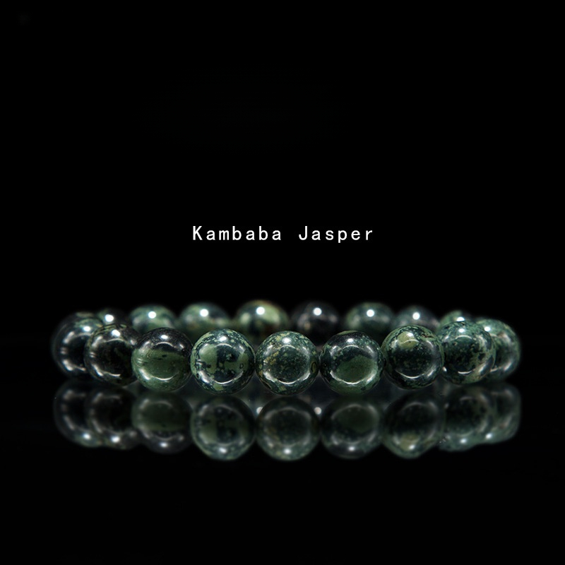 Kambaba Jasper Bracelet for Women Natural Gemstone Round Stone Crystal Beads for Beaded Elastic Bracelet