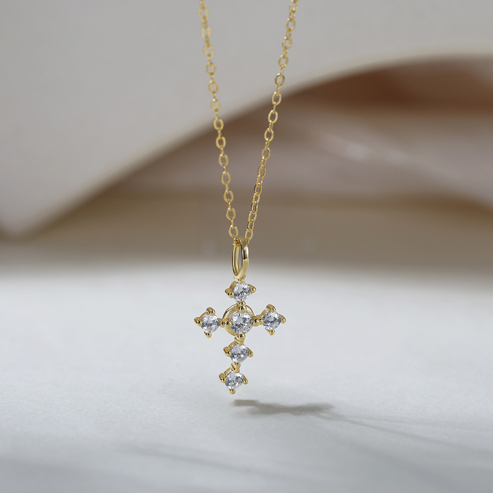 S925 Sterling Silver Cross Pendant Necklace with Cubic Zirconia for Women