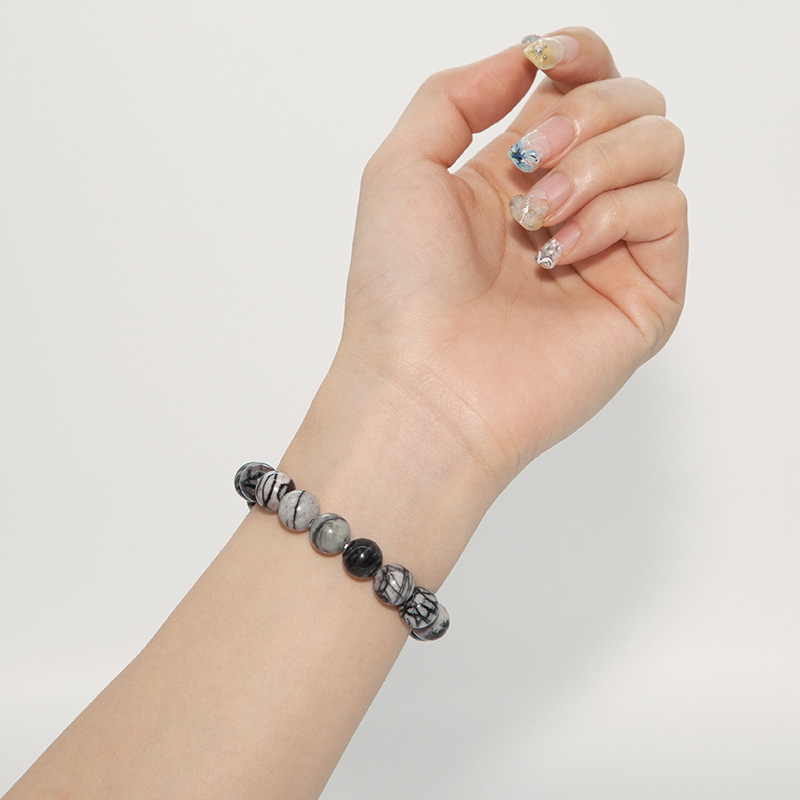Network Stone Bracelet for Women Natural Gemstone Round Stone Crystal Beads for Beaded Elastic Bracelet