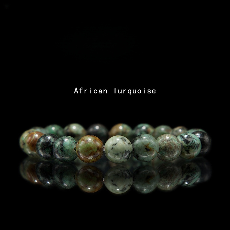 African Turquoise Bracelet for Women Natural Gemstone Round Stone Crystal Beads for Beaded Elastic Bracelet