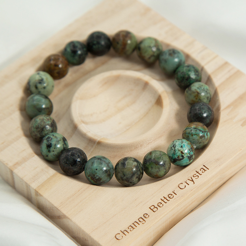 African Turquoise Bracelet for Women Natural Gemstone Round Stone Crystal Beads for Beaded Elastic Bracelet